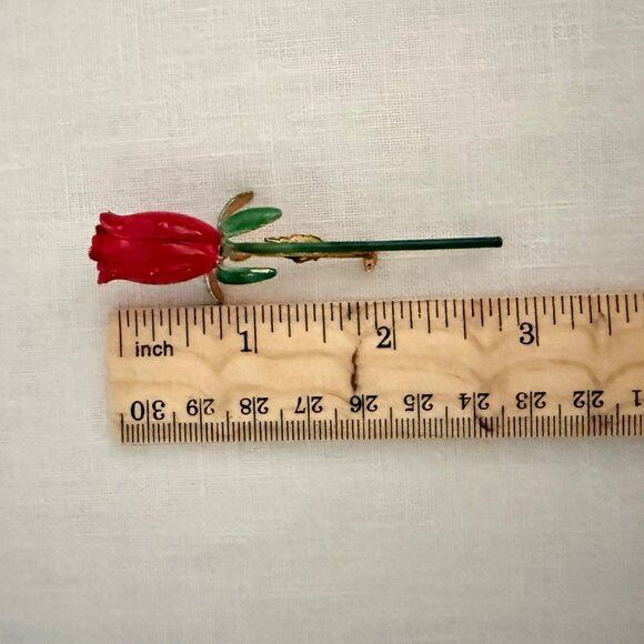 Vintage Sandor Co Red Enamel Rose Brooch Gold Tone Pin 3 Inch Floral Jewelry - Picture 8 of 11
